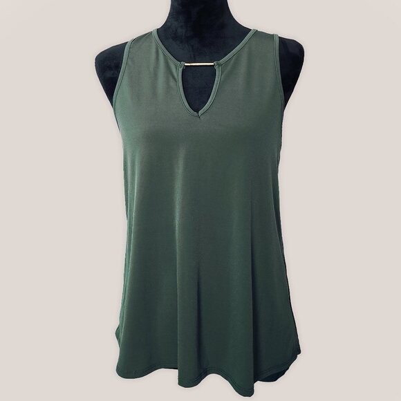ANNABELLE Forest Green Top with Gold Bar Keyhole V-Neck | Stretchy Blouse - Picture 1 of 8